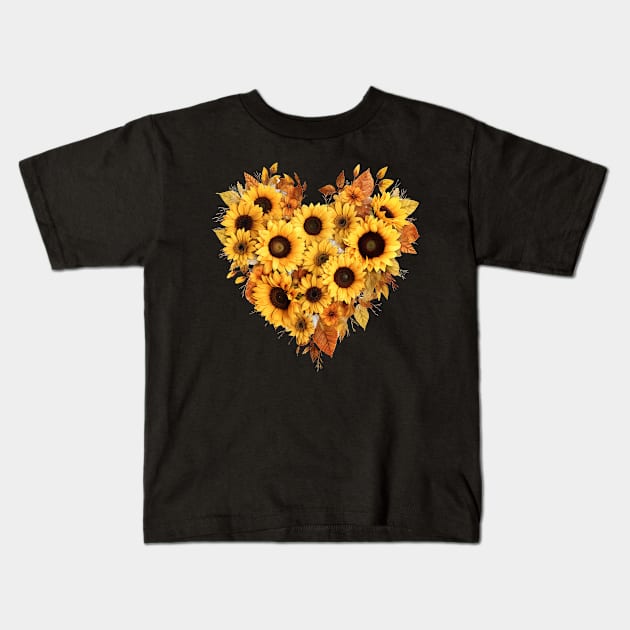 Sunflowers in heart shape - love at fall - sunflower heart Kids T-Shirt by OurCCDesign